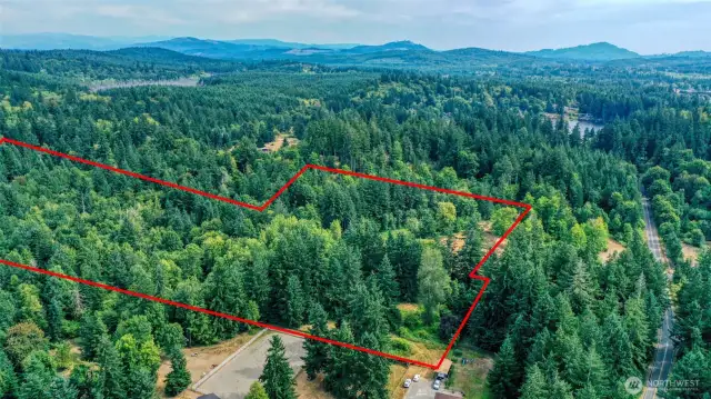 Aerial view with boundary approximation. Gate at bottom of photo.