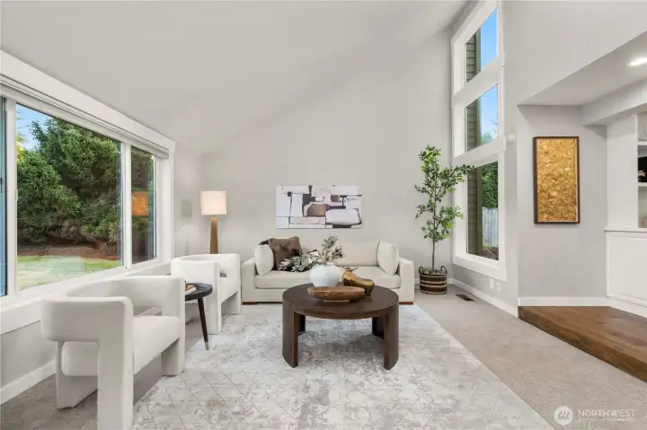 The vaulted ceiling provides an airy feel
