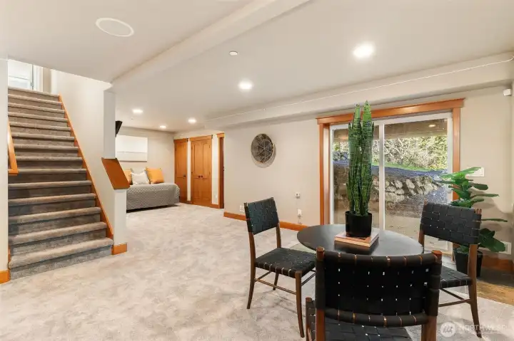 Rec room dining area leads to covered patio