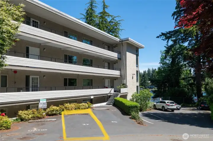 Park right in front of your unit in Space number 27 (Highlighted)