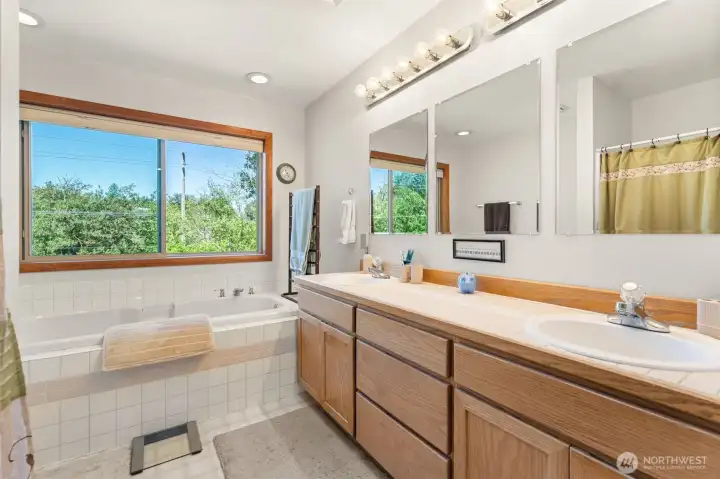 Primary bathroom with double sinks Primary bathroom with double sinks