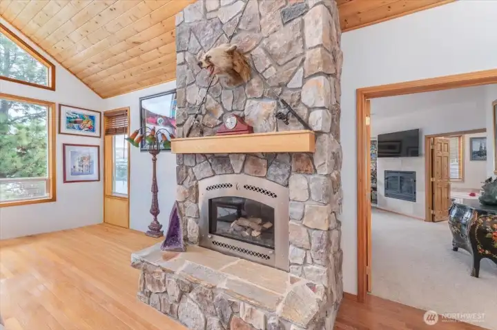 Stone fireplace