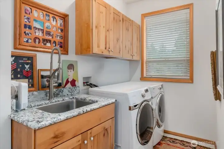 Upper laundry w added refrigerator behind door