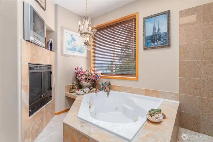 Primary bath-jet tub and fireplace