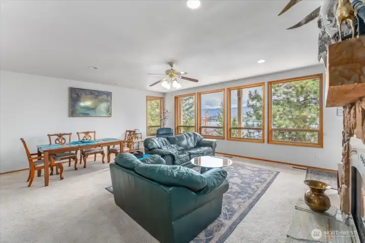 Lower living room and dining area