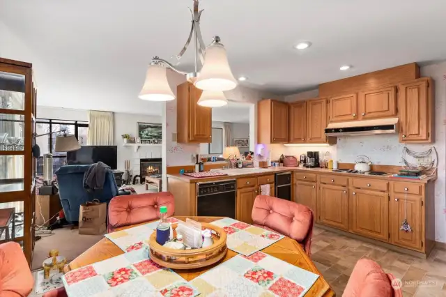 Kitchen with eating area that opens to living room