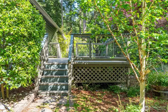 Stairway to the back deck from the back yard