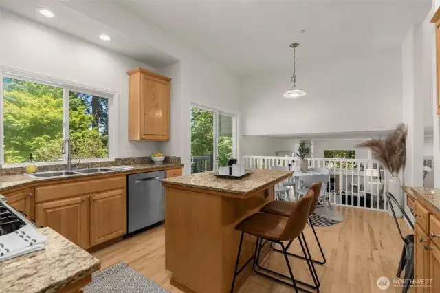 Great chef's kitchen with sight lines and easy access to yard and family room.