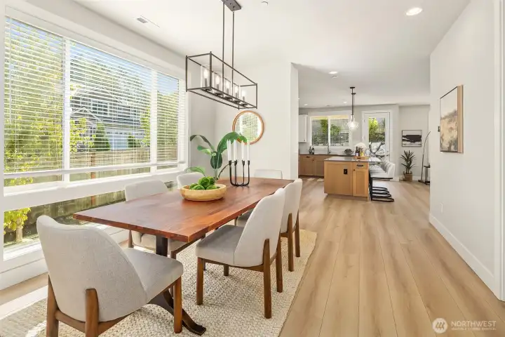 Dining area to the kitchen.  Extra wide hallways.