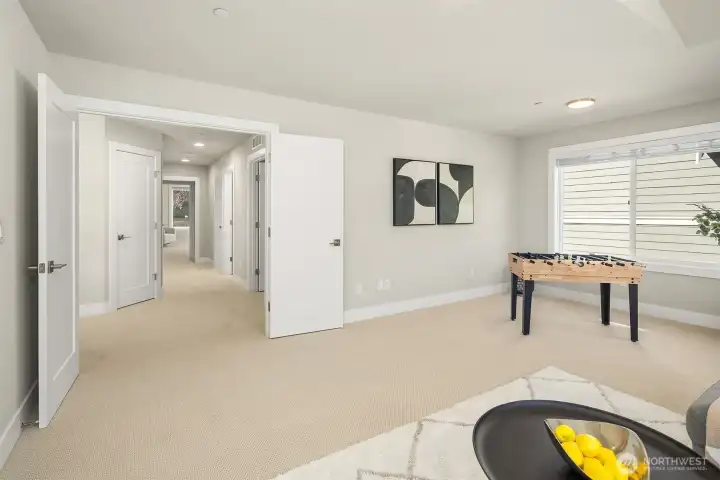 French door entry to bonus. 2 linen closets on both sides of hallway.