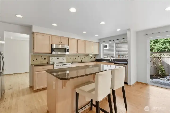 A view of the kitchen from a different angle.