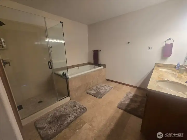 Primary bathroom with heated tile floors