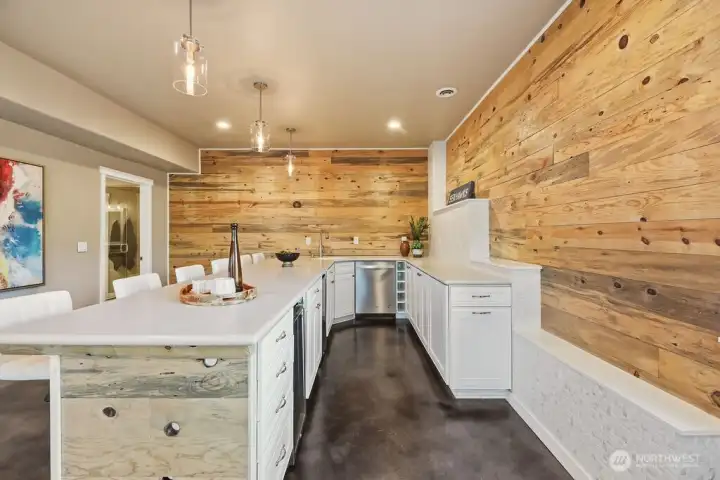 Tons of cabinets and counter space with appliances.