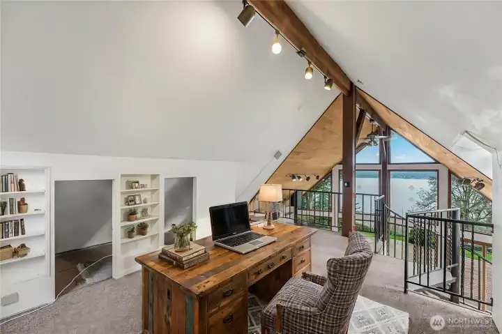 The virtually staged loft as an office.