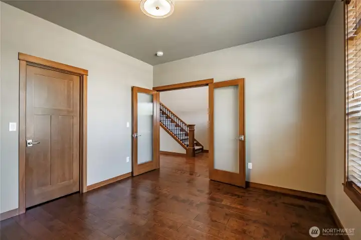 Office with large closet and storage space. Office with large closet and storage space.