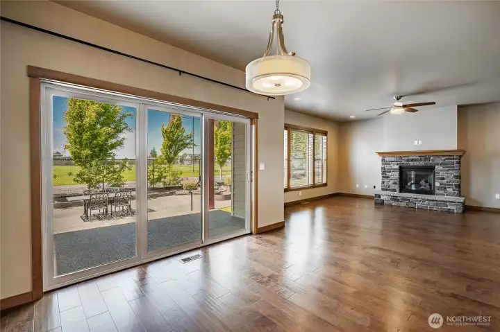 Open concept great and dining room. Open concept great and dining room.