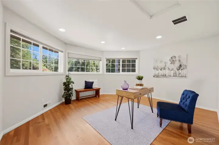 Aptly named the conservatory due to the gorgeous wood floors and walls of windows, this spacious room is one of the favorites... also extremely flexible to meet your needs.
