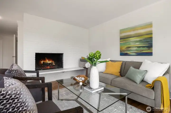 The fireplace area of the living room is the perfect place to gather during the cool winter months. The fireplace area of the living room is the perfect place to gather during the cool winter months.
