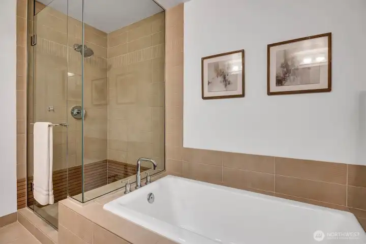 Enclosed Shower + Bathtub = rare feature for a one bedroom