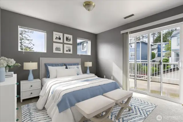 Virtually staged primary bedroom