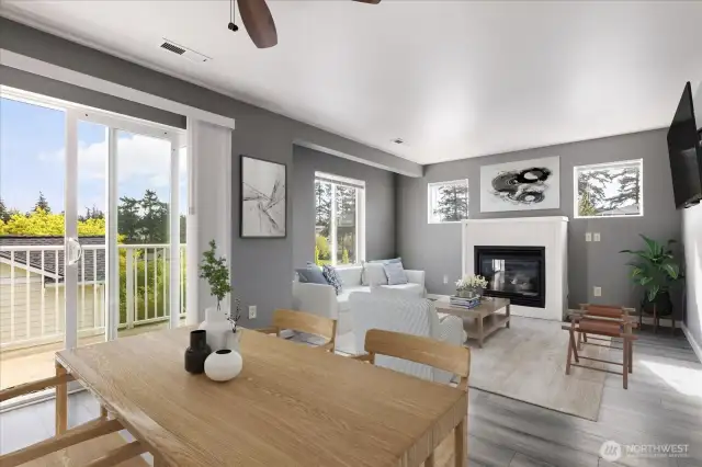 Virtually staged living room & dining area
