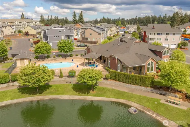Your new condo overlooks the pond with fountains, ducks, geese, and heron visiting.