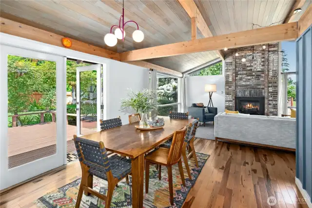 Quality Brazilian pecan wood flooring flows through all of the living areas of the home.