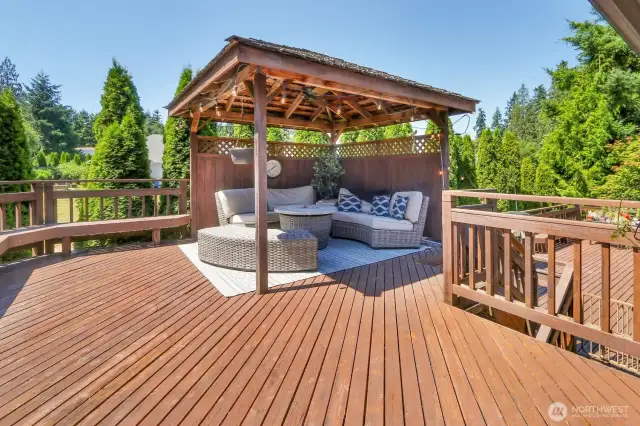 Gazebo with fan off primary bedroom sliding door