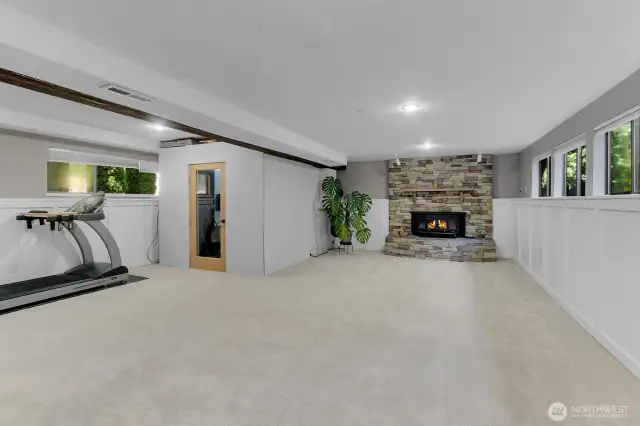 Huge Family Room custom sound-proof music, podcast, recording studio and extra storage.