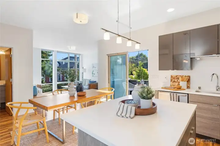Natural sunlight fills this open living level with both south- and west-facing windows. From this perspective, you can see the full layout of the 2nd floor.
