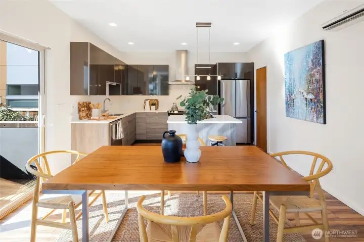 The bright, open layout is perfect for everyday living and friendly gatherings, whether a casual weeknight or a lively dinner party.