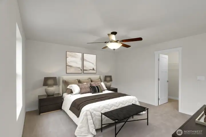 Primary with 2 closets and bathroom. Virtually staged