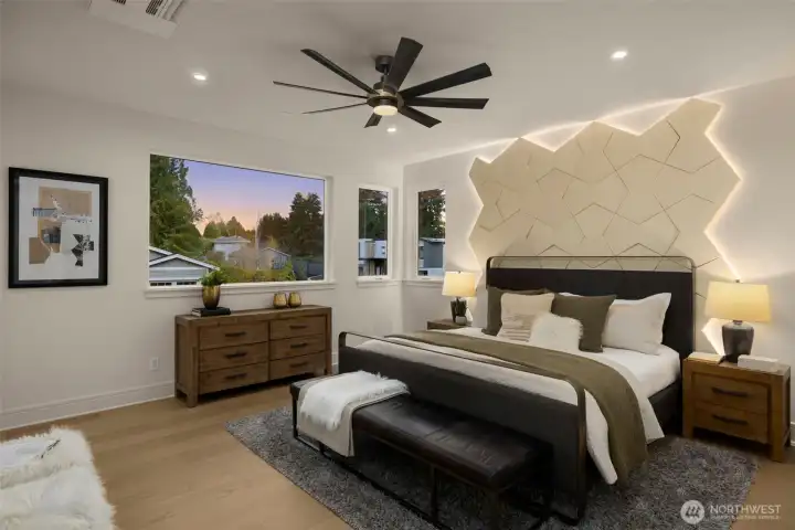 Owner's Sanctuary w/ Backlit Custom Backdrop & Layered Mood Lighting.