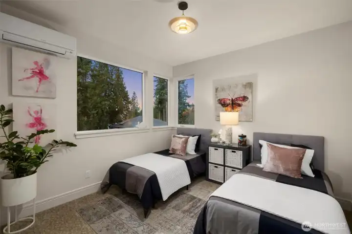 Light-Filled Upper Bedroom w/ Oversized Windows, Personalized Zoned Climate Control & Built-In Closet.