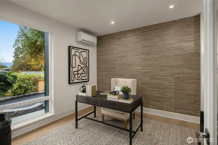 Stylish Work-From-Home Space on Lower Level w/ Designer Wallpaper Feature.