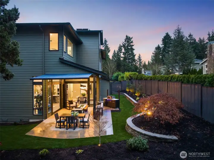 Eco-Conscious Outdoor Design w/ Smart Drip Irrigation, Lush, Low-Maintenance Landscaping.