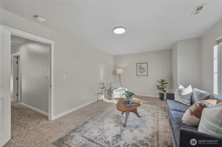 The bonus room is located at the South End of the home overlooking the park.