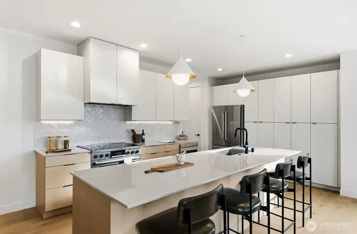 Generous wall of custom cabinetry.