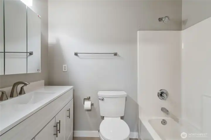 Bathroom on main floor w/new vanity, med cabinet, lights