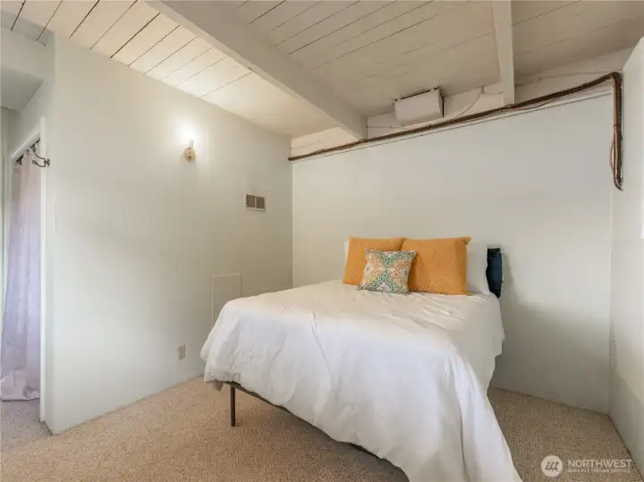 Additional basement bedroom with natural light and closet space.