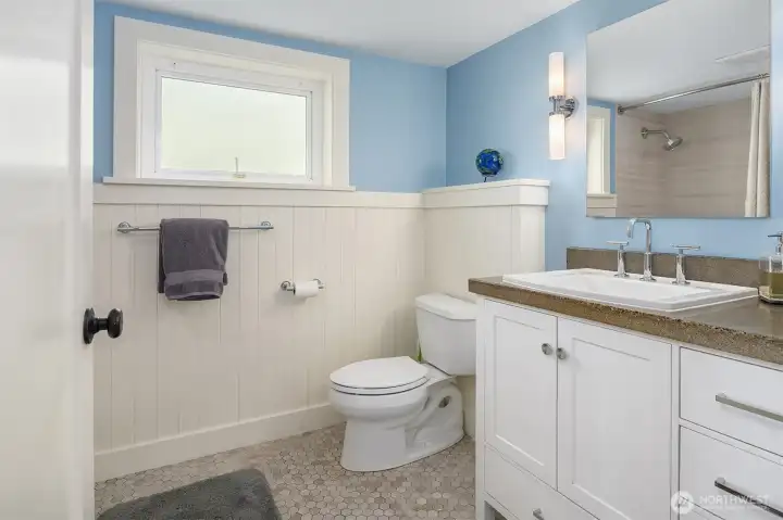 Remodeled Full Lower Bath with Heated Floor