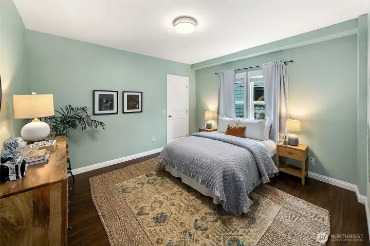 One of two bedrooms found on the main level.