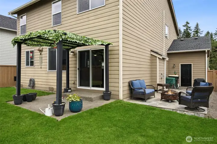 Backyard with two patios