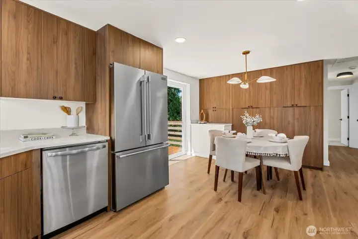 Kitchen with tall pantry cabinets