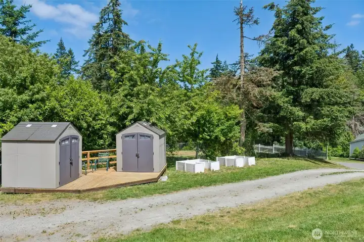 Multiple garden buildings and raised flower beds Multiple garden buildings and raised flower beds
