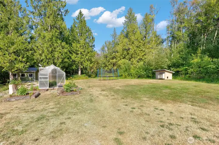 Greenhouse and cleared upper yard
