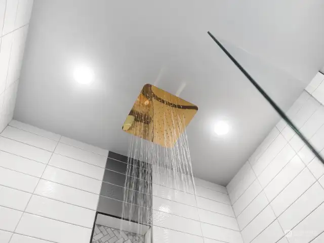 Walk in shower with waterfall shower head