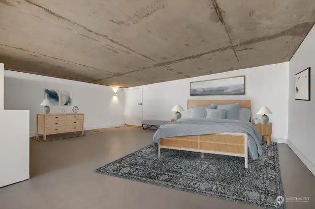 Virtually staged loft space.