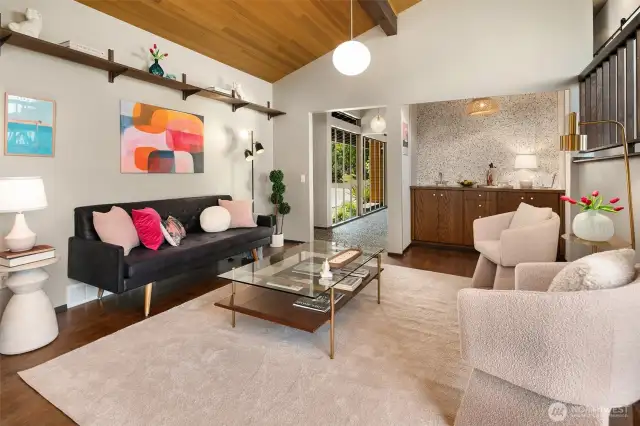 The library quickly transitions from your cozy reading nook into an entertainment spot with the use of the wet bar. Create a coffee/tea bar for your reading club!!