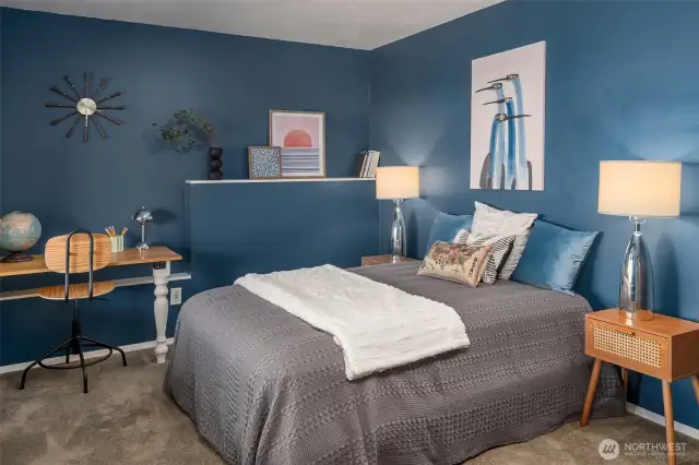 The first of two bedrooms in the lower level, also with a view to the north.